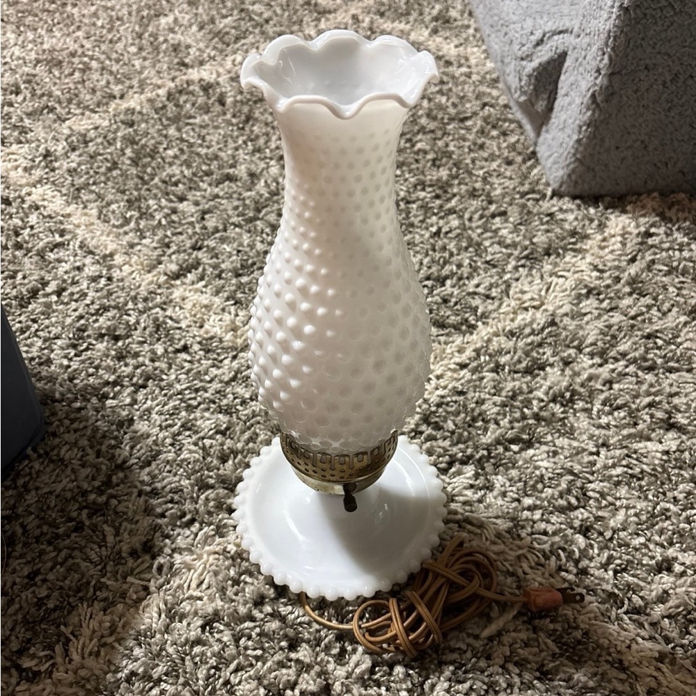 White Hobnail Milk Glass Vase with Scalloped Edge